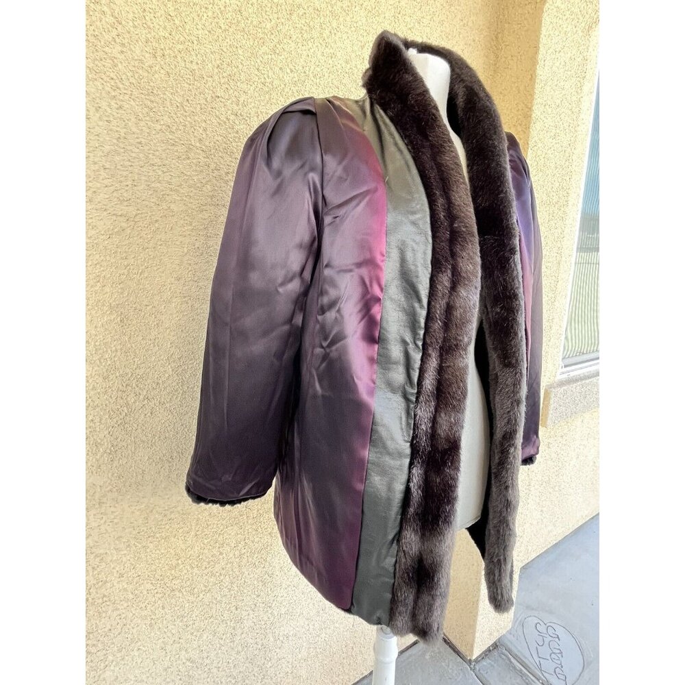 Vintage Jordache Faux Fur Coat Womens 11/12 L Black & Brown Mob Wife Hook Loop - Picture 6 of 16